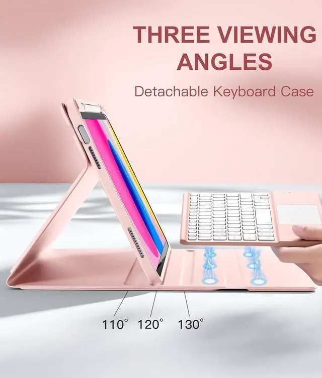 Alt view image 4 of 7 - Compatible for iPad 11th 10th Generation Case with Keyboard, Folio Cover with Pencil Holder, Multi-Touch Trackpad, 7 Color Backlit, Detachable Keyboard for iPad (A16) 11th/10th Gen (Light Pink