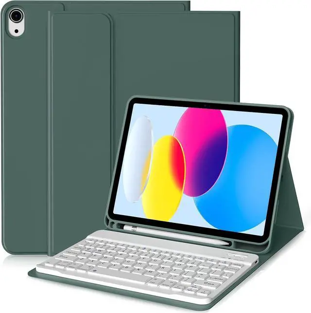Main image of for iPad (A16) 11th 10th Generation Case with Keyboard 11 inch 2025/2022, Detachable Bluetooth Keyboard, Smart Stand Folio Cover with Pencil Holder for iPad 10th Gen 10.9 inch, Dark Green