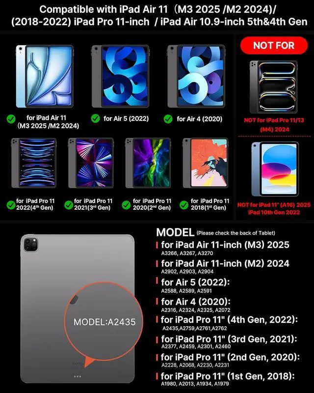 Alt view image 2 of 7 - Edge Keyboard Case for iPad Air 11-inch (M3 2025 / M2 2024)& iPad Pro 11 inch (4th/3rd/2nd/1st Gen),Magic Keyboard for Air 5th/4th Gen,Multi-Touch Trackpad, 11 Colors Backlight,Black