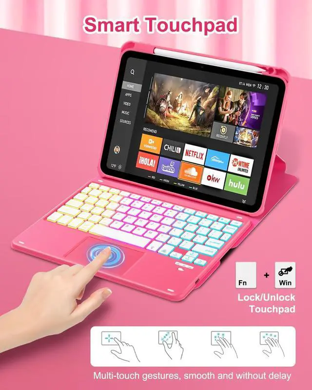 Alt view image 3 of 7 - Touchpad Keyboard Case for iPad 11th 10th Generation, 360 Rotation Cover with Pencil Holder Wireless Backlit Detachable Keypad for iPad 11 inch A16 2025/10 Gen 10.9" 2022 Watermelon Red
