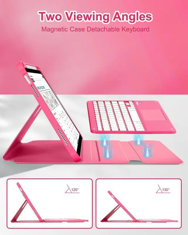 Alt view image 6 of 7 - Touchpad Keyboard Case for iPad 11th 10th Generation, 360 Rotation Cover with Pencil Holder Wireless Backlit Detachable Keypad for iPad 11 inch A16 2025/10 Gen 10.9" 2022 Watermelon Red