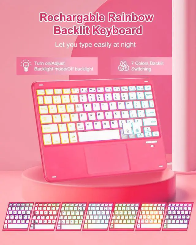Alt view image 5 of 7 - Touchpad Keyboard Case for iPad 11th 10th Generation, 360 Rotation Cover with Pencil Holder Wireless Backlit Detachable Keypad for iPad 11 inch A16 2025/10 Gen 10.9" 2022 Watermelon Red