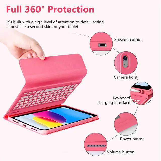 Alt view image 5 of 7 - for iPad 11th 10th Generation Case with Keyboard, Keyboard Case for iPad 10th Gen 10.9 inch (2022) & 11th (A16, 2025), 7-Color Backlight,Detachable Bluetooth Keyboard,Pencil Holder-Watermelon