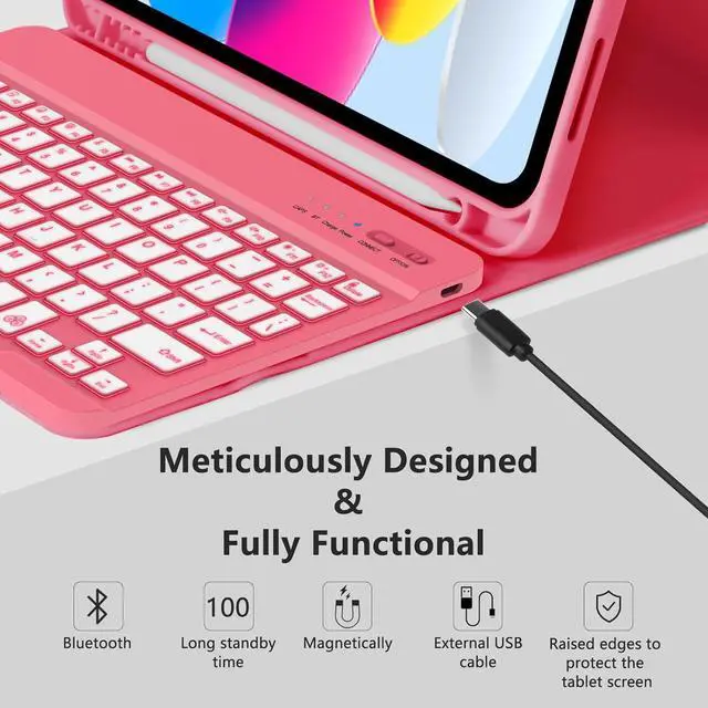 Alt view image 6 of 7 - for iPad 11th 10th Generation Case with Keyboard, Keyboard Case for iPad 10th Gen 10.9 inch (2022) & 11th (A16, 2025), 7-Color Backlight,Detachable Bluetooth Keyboard,Pencil Holder-Watermelon