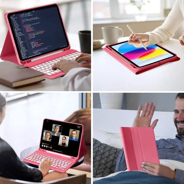 Alt view image 7 of 7 - for iPad 11th 10th Generation Case with Keyboard, Keyboard Case for iPad 10th Gen 10.9 inch (2022) & 11th (A16, 2025), 7-Color Backlight,Detachable Bluetooth Keyboard,Pencil Holder-Watermelon