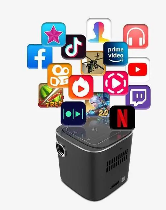 Alt view image 6 of 7 - Mini Projector with Android TV, DLP and Rechargeable Battery,  Pocket Portable Projector with WiFi Bluetooth, 360°Speaker, 1080P Support, Wireless Smart Outdoor Projector for Phone/HDMI/USB