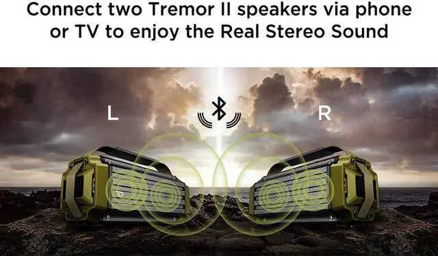 Alt view image 6 of 7 - Dreamwave Tremor II Outdoor Portable Bluetooth Speaker with 24-Hour Playtime,66-Feet Bluetooth Range&Built in Mic,Dual Paring Wireless Bluetooth Speaker with HiFi 50W Superior Sound,Support U Drive