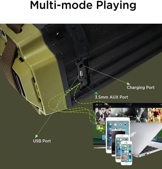 Alt view image 5 of 7 - Dreamwave Tremor II Outdoor Portable Bluetooth Speaker with 24-Hour Playtime,66-Feet Bluetooth Range&Built in Mic,Dual Paring Wireless Bluetooth Speaker with HiFi 50W Superior Sound,Support U Drive