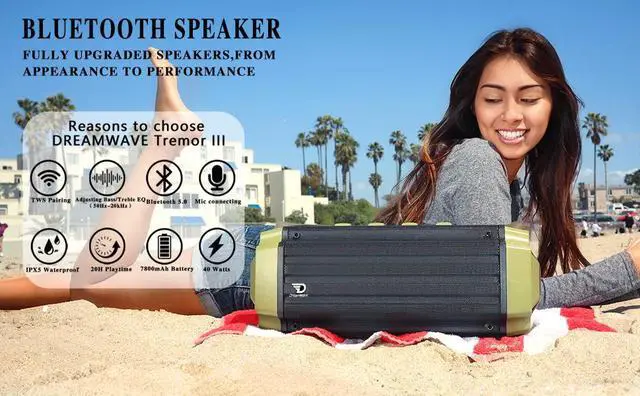 Alt view image 3 of 6 - Dreamwave Tremor III Outdoor Bluetooth Speaker 100W HiFi Sound Dual Pairing 24hr Playtime U-Drive Support Built-in Mic Rugged Portable IPX5 Waterproof for Travel and Outdoor Use,Green