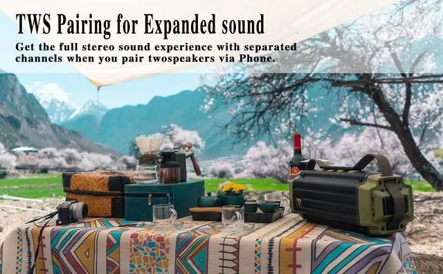 Alt view image 5 of 6 - Dreamwave Tremor III Outdoor Bluetooth Speaker 100W HiFi Sound Dual Pairing 24hr Playtime U-Drive Support Built-in Mic Rugged Portable IPX5 Waterproof for Travel and Outdoor Use,Green