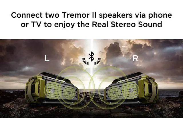 Alt view image 4 of 6 - Dreamwave Tremor III Outdoor Bluetooth Speaker 24hr Playtime, 66ft Range, Built-in Mic, Dual Pairing, 100W HiFi Sound, U-Drive Support, Gray