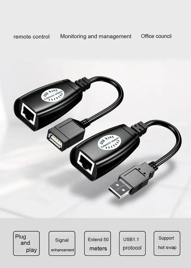 Alt view image 4 of 5 - USB 2.0 to RJ45 Adapter RJ45 LAN Cable Extension Cable USB Extender over Cat5 / Cat5e / Cat6 Cable