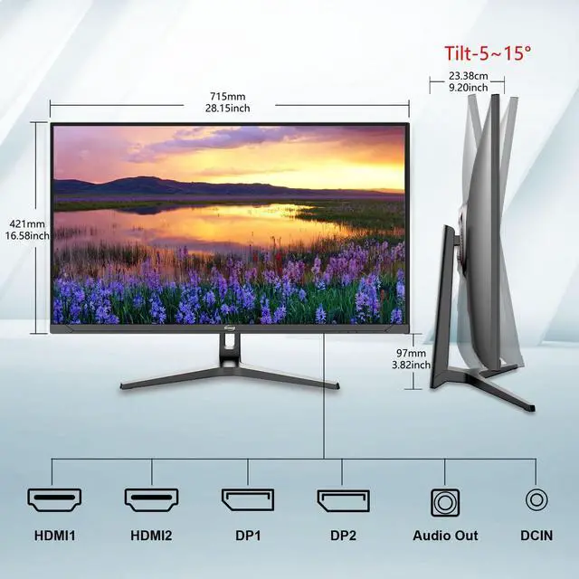 Alt view image 3 of 7 - GPVHOSO 32 Inch 4K Computer Monitor,  60Hz UHD Gaming Monitor, VA Panel, HDR, DCI-P3 86%, 100% sRGB, Eye Care, Freesync, HDMI/DP and Built-In Speaker, VESA 75*75mm