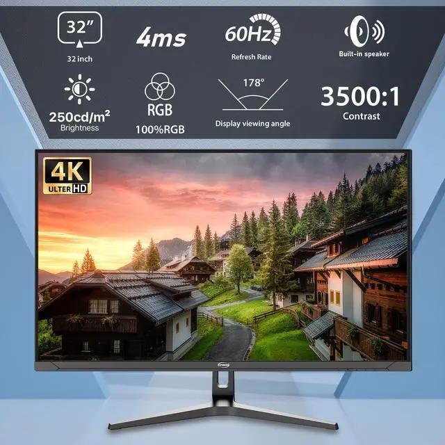 Alt view image 4 of 7 - GPVHOSO 32 Inch 4K Computer Monitor,  60Hz UHD Gaming Monitor, VA Panel, HDR, DCI-P3 86%, 100% sRGB, Eye Care, Freesync, HDMI/DP and Built-In Speaker, VESA 75*75mm
