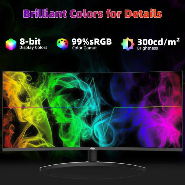 Alt view image 3 of 7 - GPVHOSO 34 Inch 4K Curved Gaming Monitor, (3440x1440) 165Hz VA Panel Ultrawide Computer Monitor, HDR400, 1500R, FreeSync HDMI/DP and Built-In Speaker VESA 100 x 100mm