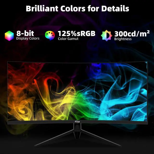 Alt view image 3 of 7 - GPVHOSO 34 Inch Curved Gaming Monitor 4K, (3440x1440) 165Hz Ultrawide Computer Monitor, HDR, 1500R, 125% sRGB, DCI-P3 92%, HDMI/DP and Built-in Speaker Support Wall- Black