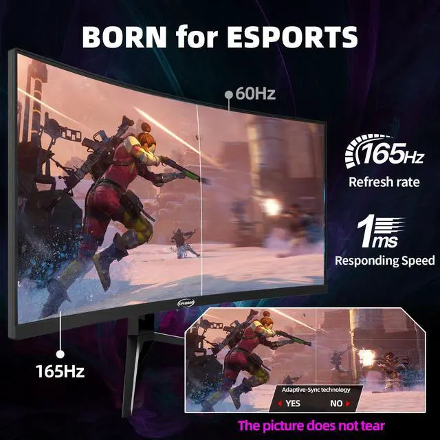 Alt view image 5 of 7 - GPVHOSO 34 Inch Curved Gaming Monitor 4K, (3440x1440) 165Hz Ultrawide Computer Monitor, HDR, 1500R, 125% sRGB, DCI-P3 92%, HDMI/DP and Built-in Speaker Support Wall- Black