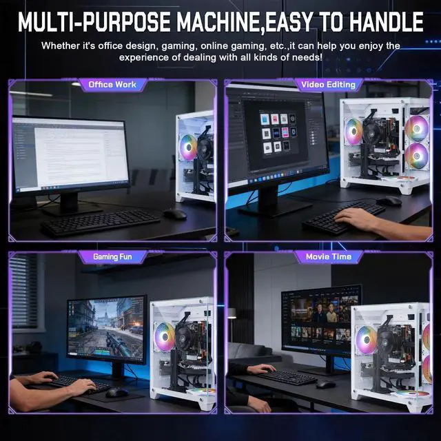 Alt view image 4 of 7 - GPVHOSO Gaming Desktop PC, Intel Core i5 3.6GHz, RX 550 4GB | 4-Core Prebuilt Tower, 16GB RAM, 512GB Fast SSD, Windows 10 Home, 5 RGB Fans, Perfect for Casual Gaming & Daily Entertainment