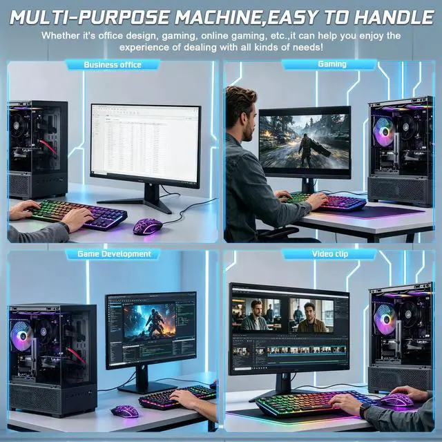 Alt view image 4 of 7 - GPVHOSO Gaming PC Desktop, Intel Core i7 4th Gen, RX 590 8GB | Prebuilt Gaming Computer Tower, 16GB RAM, 512GB SSD, Windows 11 Home, Plug and Play PC for 1080P Gaming, Live Streaming