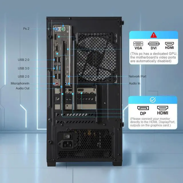 Alt view image 6 of 7 - GPVHOSO Gaming PC Desktop, Intel Core i7 4th Gen, RX 590 8GB | Prebuilt Gaming Computer Tower, 16GB RAM, 512GB SSD, Windows 11 Home, Plug and Play PC for 1080P Gaming, Live Streaming