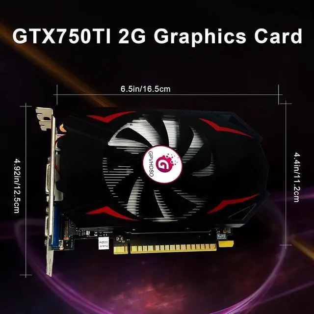 Alt view image 6 of 7 - GPVHOSO GTX 750Ti Graphics Card, 2GB GDDR5 128bit Direct X12 640SP Gaming Video Card, PCI Express 3.0x16 Interface, HDMI, DVI-D, VGA, Single Fan, Low Power GPU for Working Gaming