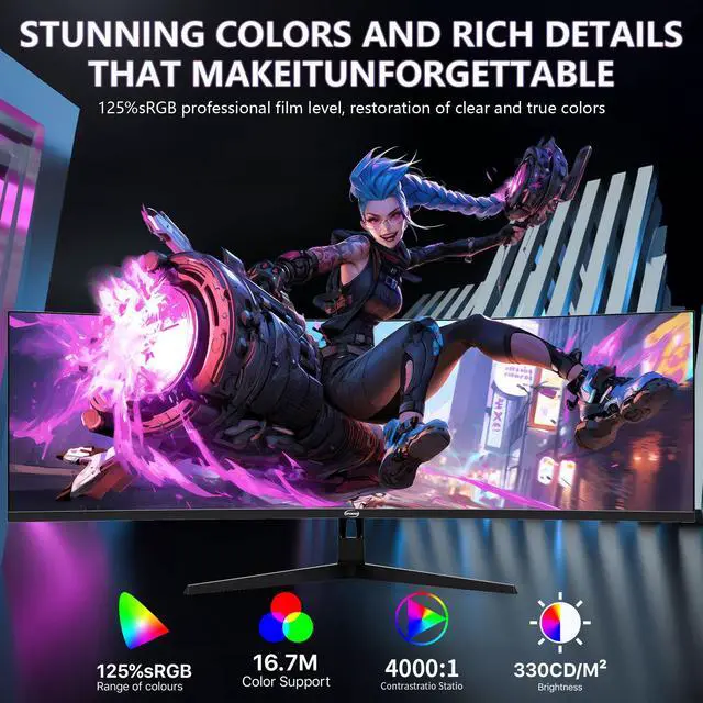 Alt view image 4 of 7 - GPVHOSO 49 Inch Curved Ultrawide Gaming Monitor, 4k Monitor(3840x1080P), 165Hz, 1500R HDR10, 32:9, AMD FreeSync, 125% sRGB, HDMI/DP VESA100*100mm