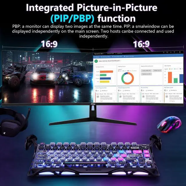 Alt view image 5 of 7 - GPVHOSO 49 Inch Curved Ultrawide Gaming Monitor, 4k Monitor(3840x1080P), 165Hz, 1500R HDR10, 32:9, AMD FreeSync, 125% sRGB, HDMI/DP VESA100*100mm