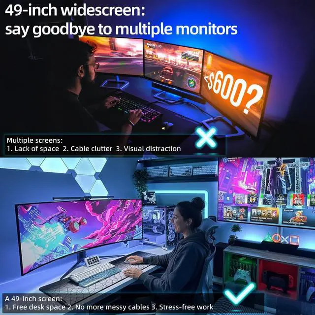 Alt view image 7 of 7 - GPVHOSO 49 Inch Curved Ultrawide Gaming Monitor, 4k Monitor(3840x1080P), 165Hz, 1500R HDR10, 32:9, AMD FreeSync, 125% sRGB, HDMI/DP VESA100*100mm