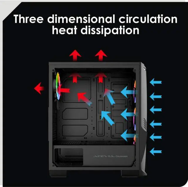 Alt view image 4 of 6 - Apevia Crusader-F-PK Mid Tower Gaming Case with 1 x Full-Size Tempered Glass Panel, Top USB3.0/USB2.0/Audio Ports, 4 x RGB Fans, Pink Frame