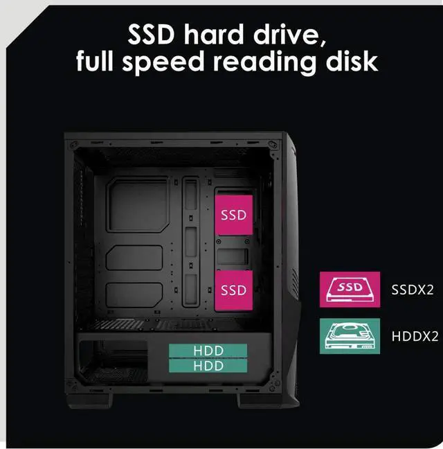 Alt view image 6 of 6 - Apevia Crusader-F-PK Mid Tower Gaming Case with 1 x Full-Size Tempered Glass Panel, Top USB3.0/USB2.0/Audio Ports, 4 x RGB Fans, Pink Frame