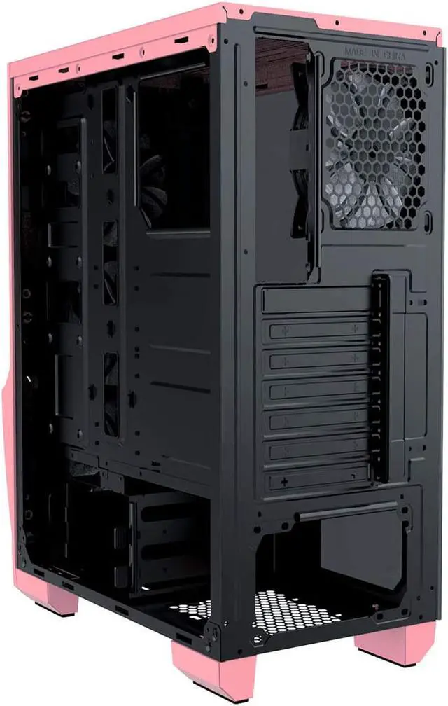Alt view image 3 of 6 - Apevia Crusader-F-PK Mid Tower Gaming Case with 1 x Full-Size Tempered Glass Panel, Top USB3.0/USB2.0/Audio Ports, 4 x RGB Fans, Pink Frame