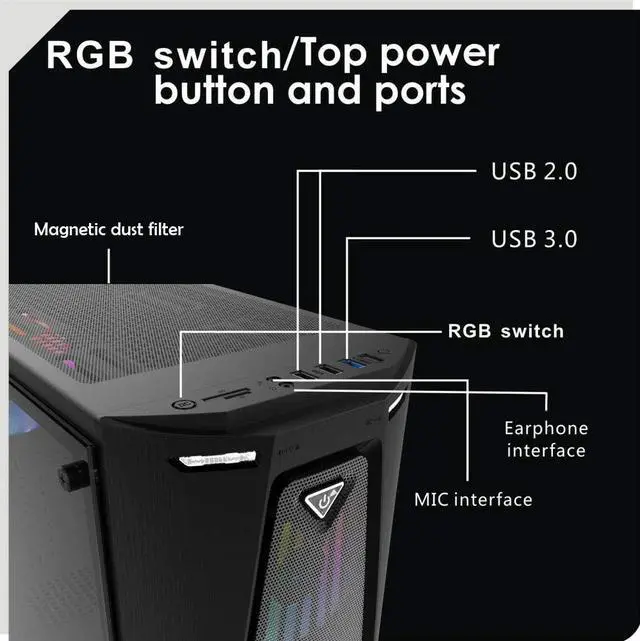 Alt view image 2 of 6 - Apevia Crusader-F-PK Mid Tower Gaming Case with 1 x Full-Size Tempered Glass Panel, Top USB3.0/USB2.0/Audio Ports, 4 x RGB Fans, Pink Frame