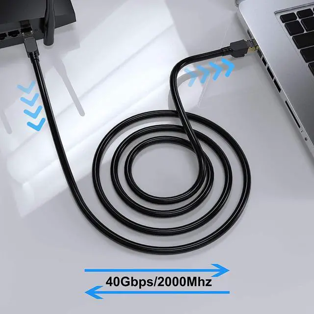 Alt view image 3 of 7 - Cat 8 Ethernet Cable 30 ft Shielded, 26AWG Lastest 40Gbps 2000Mhz SFTP Patch Cord, Heavy Duty High Speed Cat8 LAN Network RJ45 Cable- in Wall, Outdoor, Weatherproof Rated for Router, Modem, Gaming