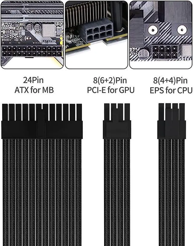Alt view image 5 of 6 - Power Supply Sleeved Cable, Extension PC Kit, 18AWG 24Pin ATX / 8 (4+4) Pin EPS / 8 (6+2) Pin PCI-E Power Supply PSU Cable with Combs, 30CM