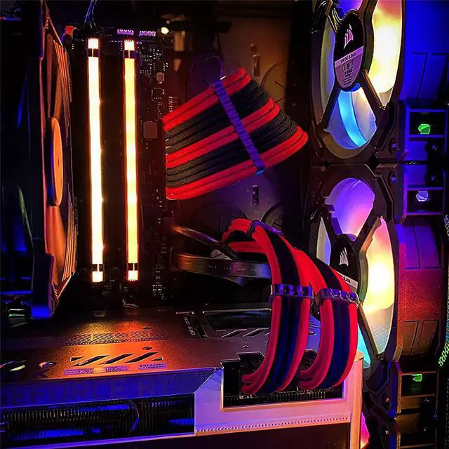 Alt view image 7 of 7 - Black Red PSU Sleeved Cable, PC Power Supply Cable Extensions Kit with Combs, 18AWG 24 Pin ATX, 8 to 4+4 Pin EPS, Dual 8 to 6+2 Pin PCIE, 6 Pin PCIE, 30CM
