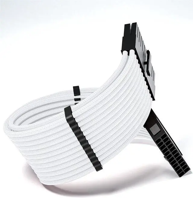 Alt view image 3 of 7 - Mod Sleeved Cable, White Power Supply Cable Extension Kit, 24PIN ATX, 4+4 PIN EPS, Dual 6+2 PIN PCIE, 6 PIN PCI-E