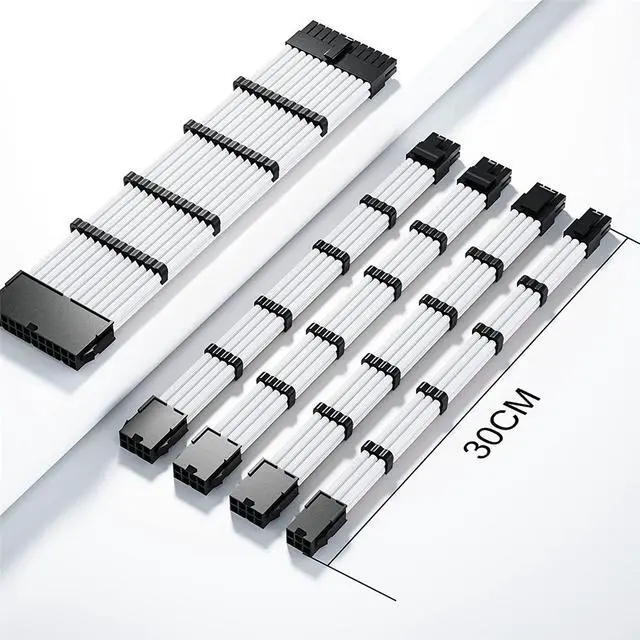 Alt view image 6 of 7 - Mod Sleeved Cable, White Power Supply Cable Extension Kit, 24PIN ATX, 4+4 PIN EPS, Dual 6+2 PIN PCIE, 6 PIN PCI-E