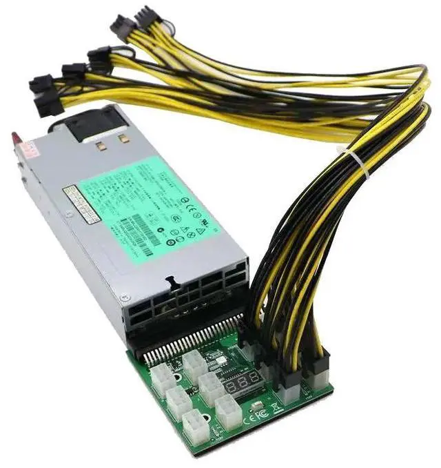 Main image of 1200W Mining Server Power Supply Kit,1200Watt PSU, 12Ports Breakout Board, 12pcs PCIe 6Pin to 6+2Pin Cables
