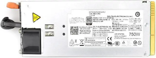 Main image of for D-ELL-R510 R910 T710 Server Power Supply 750W Z750P-00 F613N FN1VT CNRJ9 Psu