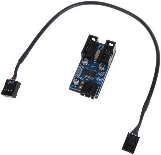 Main image of 9Pin USB Header Splitter Male 1 to 2 Female Extension Cable Card for Motherboard, USB 2.0 Splitter Cable Connector