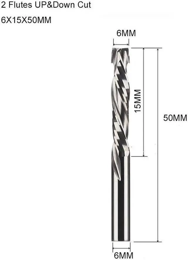 Main image of 10Pcs 6x15mm UP And DOWN Cut Two Flutes Spiral Carbide Mill Tool Cutters for CNC Router Compression Wood End Mill Cutter