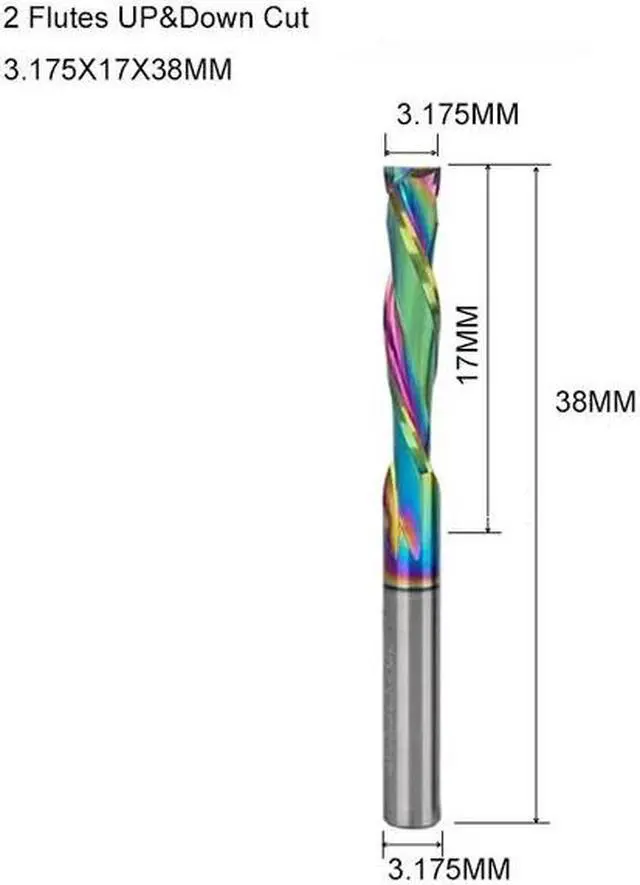 Main image of 10Pcs 3.175x17mm UP And DOWN Cut 2 Flutes Colorful Coating Carbide Mill Tool Cutters for CNC Router Compression Wood End Mill