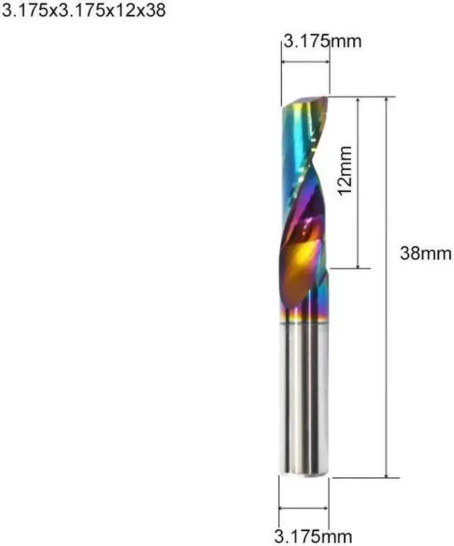 Main image of Flute for Aluminum Milling Cutter DLC Coated Colorful Aluminum Profile Composite Cutting Head Engraving Machine(5 pieces
(3.175X12x38mm