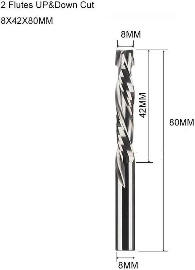 Main image of 1 pieces 8X42X80MM Two Flutes UP And DOWN Cut Spiral Carbide Mill Cutters for Compression Wood PVC End Mill Cutter Bits