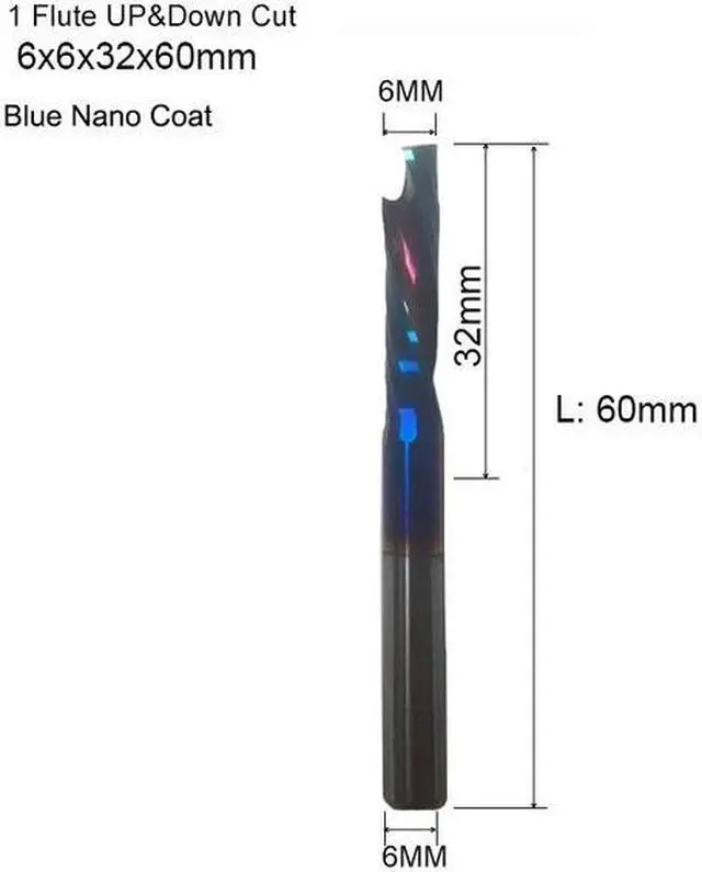 Main image of 5 pieces 6X32 Blue Nano One Flute UP DOWN Cut Spiral Carbide Mill Tool Cutters for Compression Wood End Mill Cutter Bits