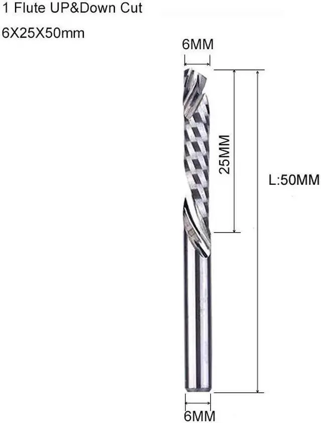 Main image of 5 pieces 6x25 One Flute UP DOWN Cut Spiral Carbide Mill Tool Cutters for Compression Wood End Mill Cutter Bits