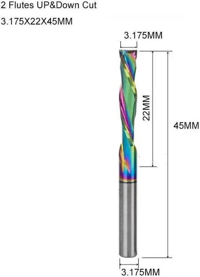 Main image of 5Pcs 3.175x22mm DLC UP And DOWN Cut Two Flutes Spiral Carbide Mill Tool Cutters for CNC Router Compression Wood End Mill Cutter