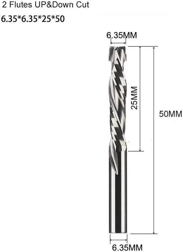 Main image of 5Pcs 6.35x25mm UP And DOWN Cut Two Flutes Spiral Carbide Mill Tool Cutters for CNC Router Compression Wood End Mill Cutter