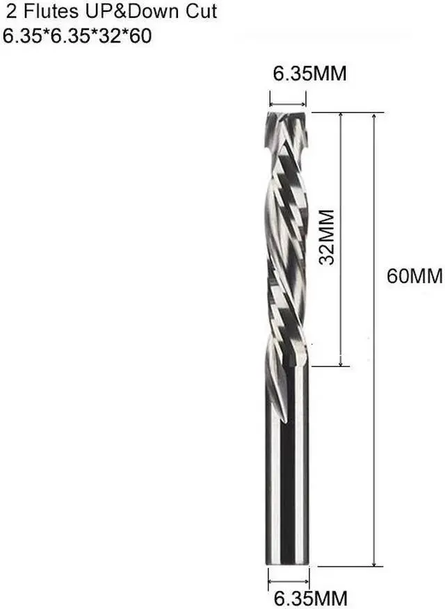 Main image of 5Pcs 6.35x32mm UP And DOWN Cut Two Flutes Spiral Carbide Mill Tool Cutters for CNC Router Compression Wood End Mill Cutter