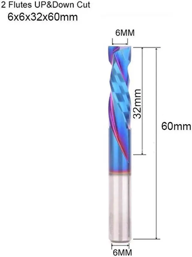 Main image of 10 pieces 6X32X60MM BlueNano Two Flutes UP And DOWN Cut Spiral Carbide Mill Cutters for Compression Wood PVC End Mill Cutter Bits